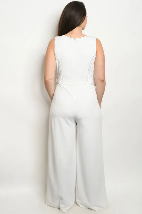 Ivory White Retro Inspired Wide Leg Plus Size Jumpsuit