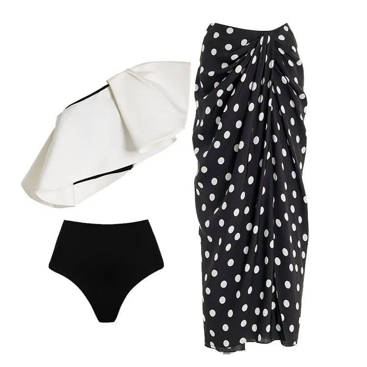 Jane One Shoulder 2 Piece Swimsuit & Polka Dot Skirt Cover-Up