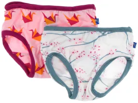 KicKee Pants Lotus Origami Crane & Natural Japanese Cherry Tree Girls Underwear Set