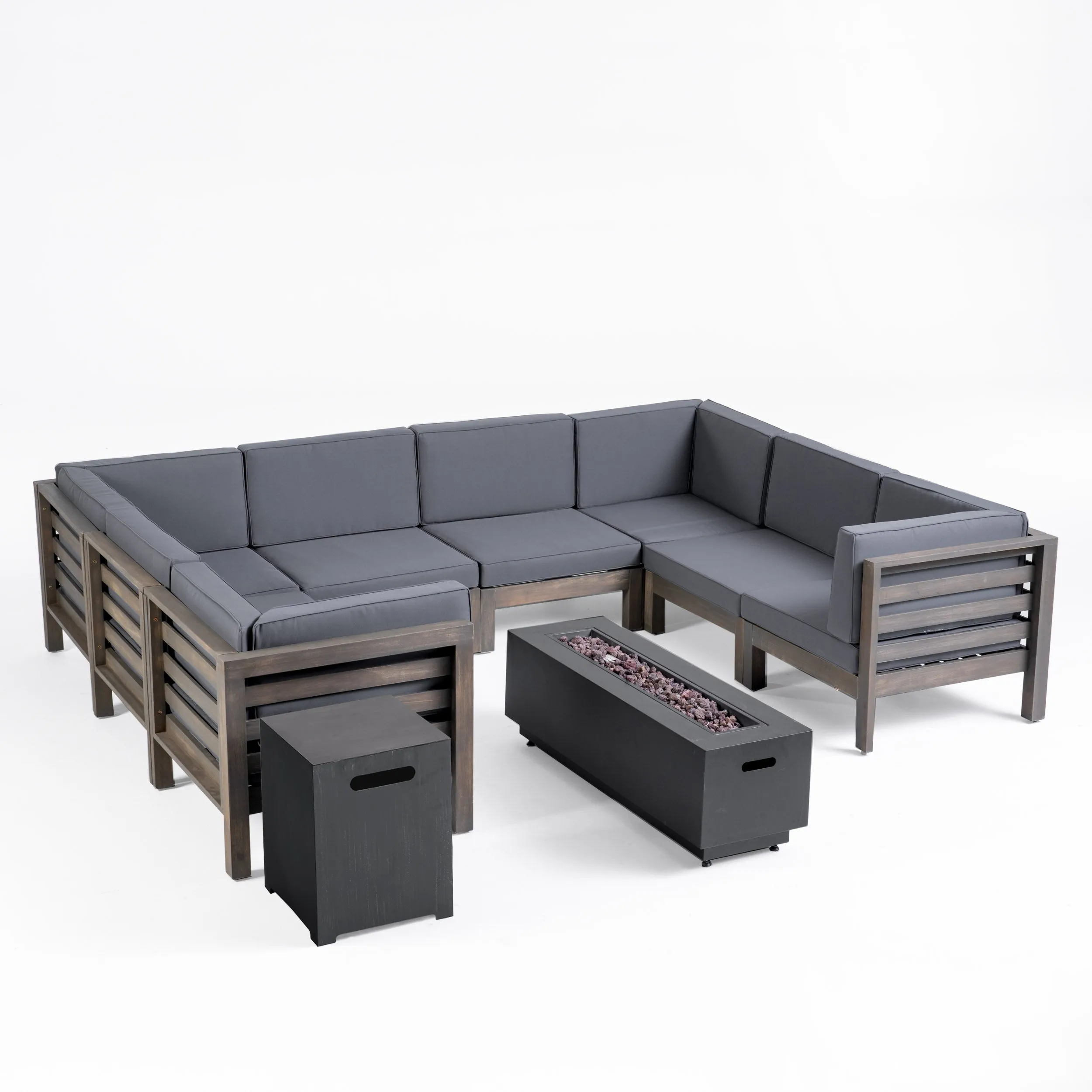 Krystin Outdoor U-Shaped Sectional Sofa Set with Fire Pit