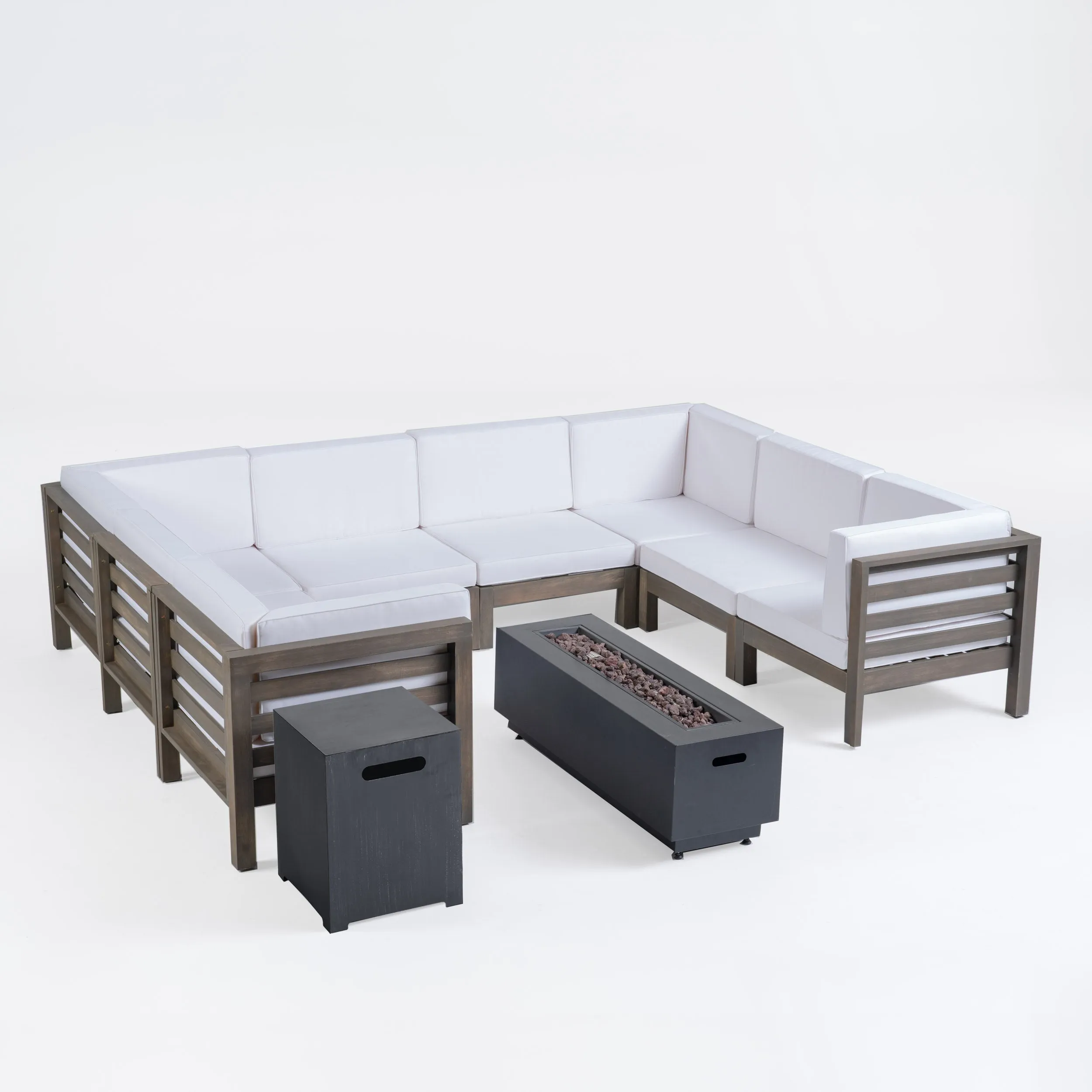 Krystin Outdoor U-Shaped Sectional Sofa Set with Fire Pit