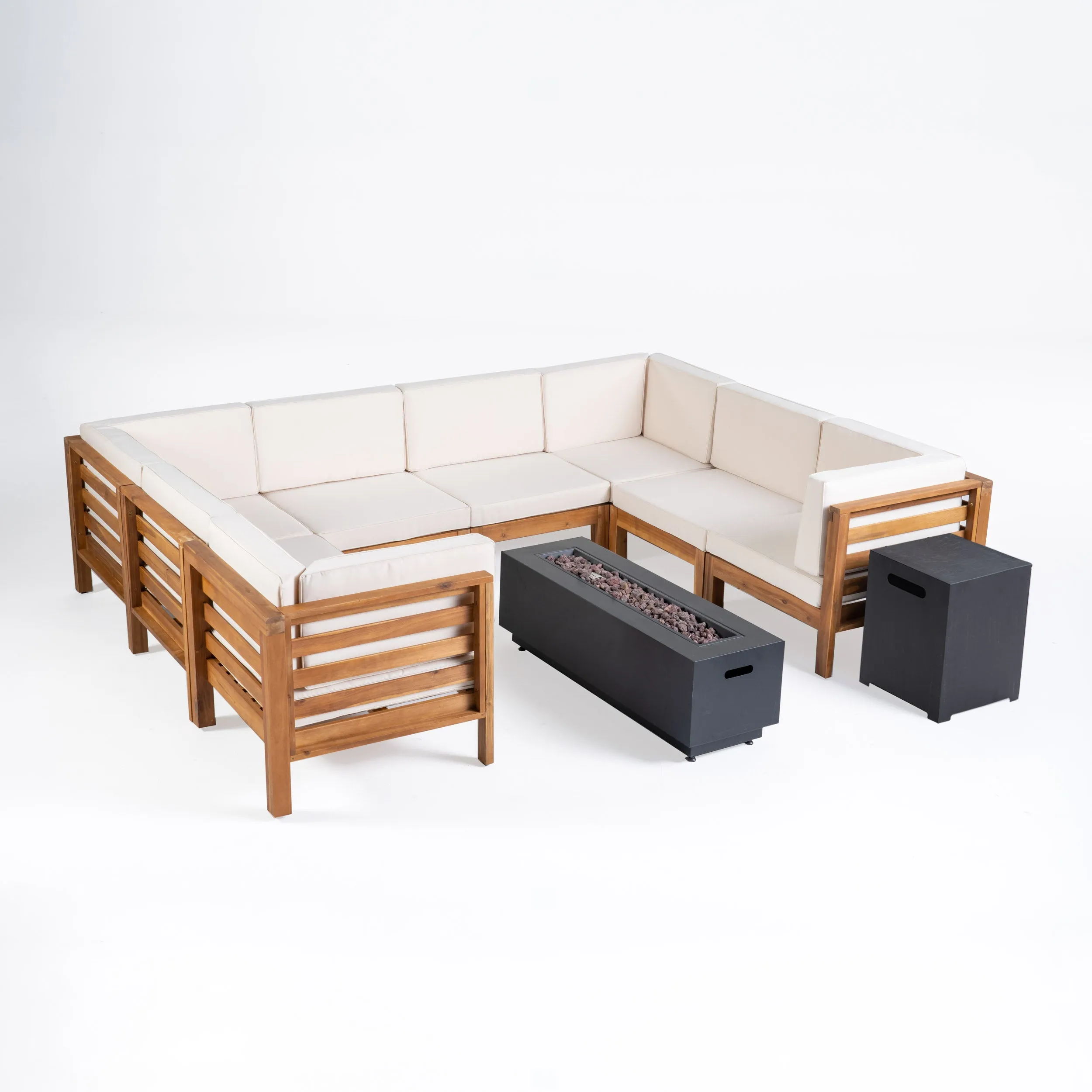 Krystin Outdoor U-Shaped Sectional Sofa Set with Fire Pit