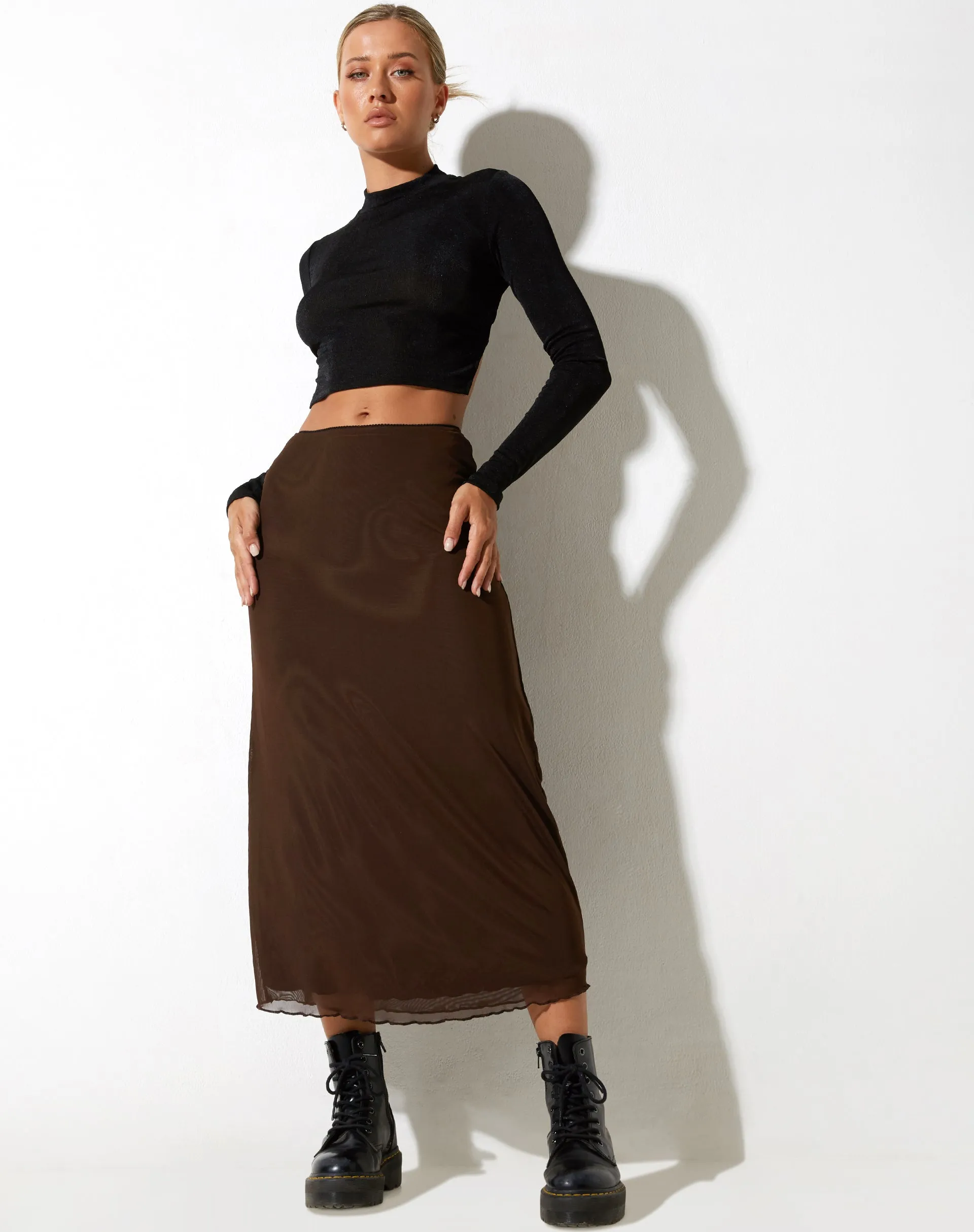 Lassie Midi Skirt in Mesh Brown