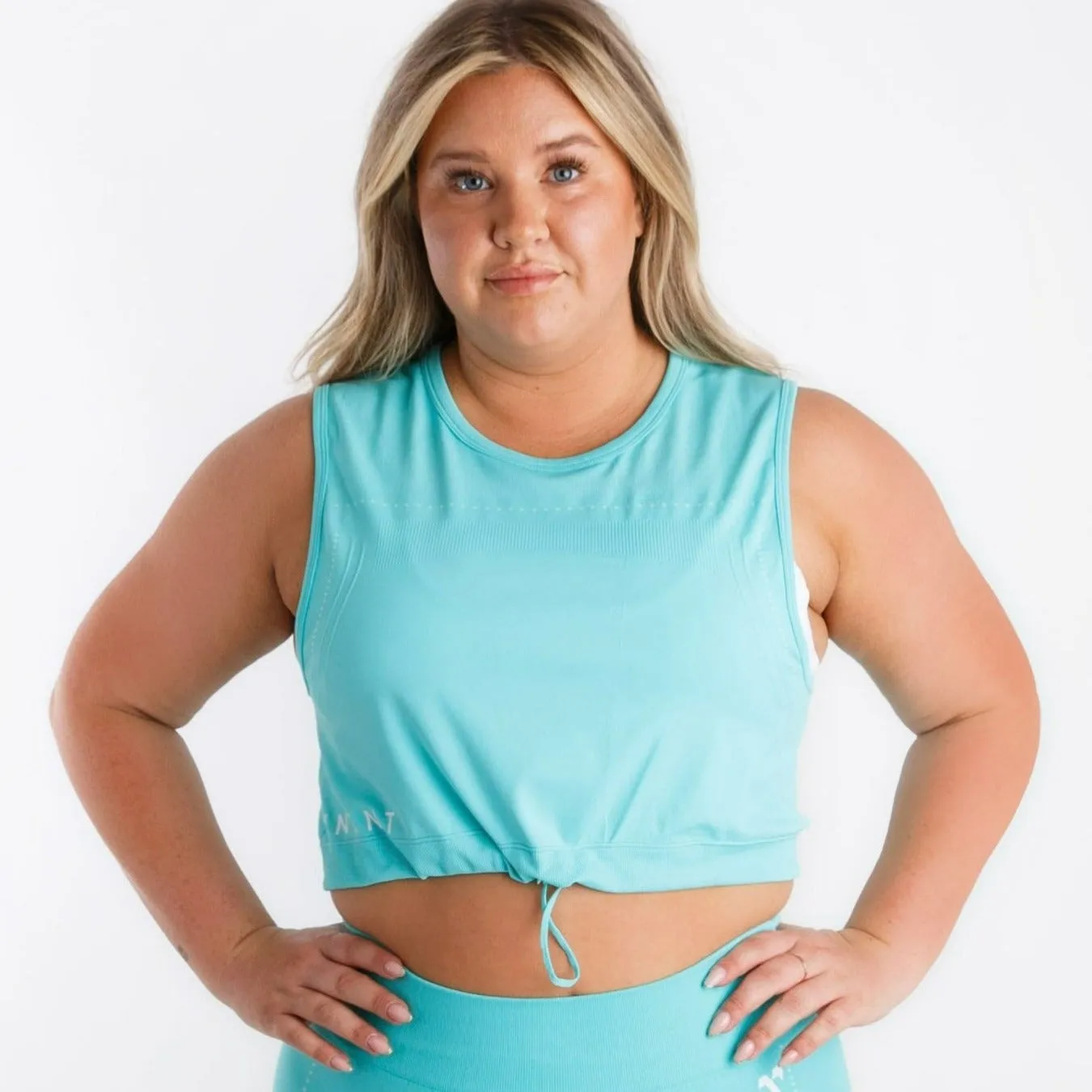 Level Up Drawstring Crop- Misty Teal