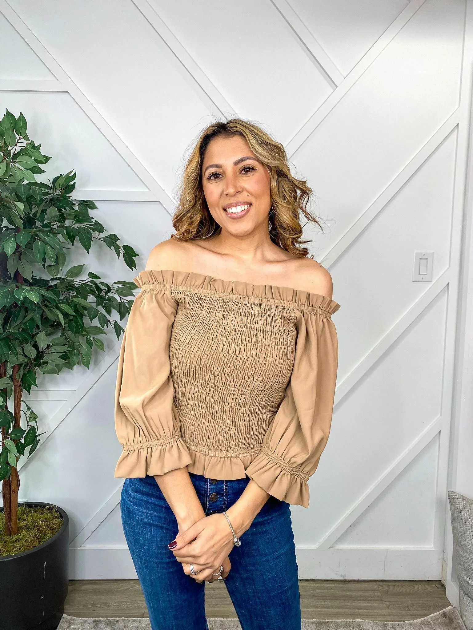 Limitless Too Stretch Contemporary Top in Tan