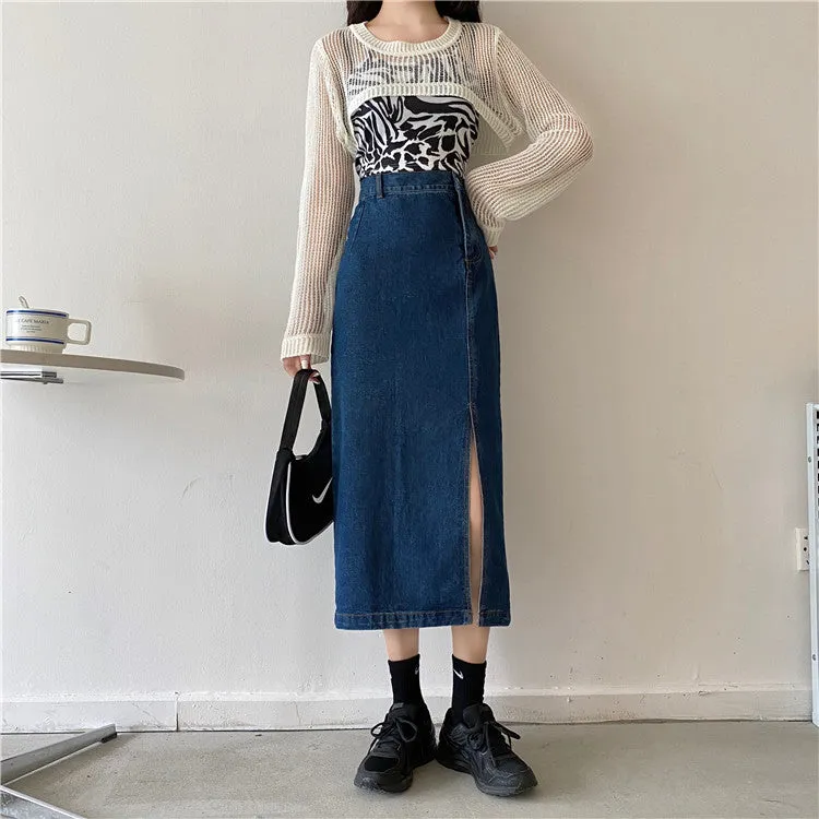 Long Denim Slim Skirt