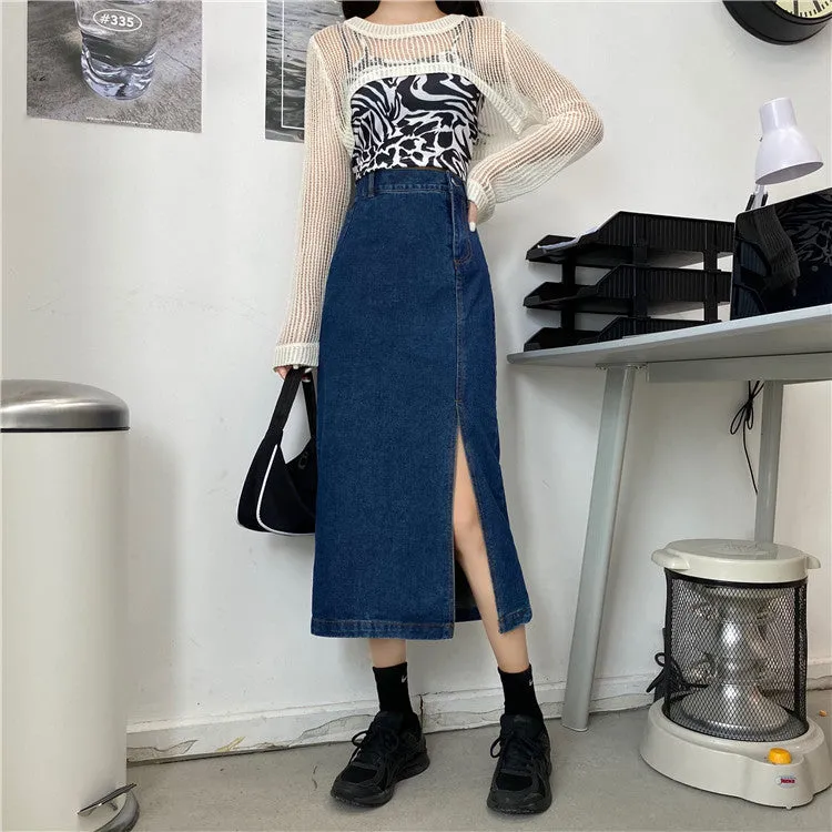 Long Denim Slim Skirt