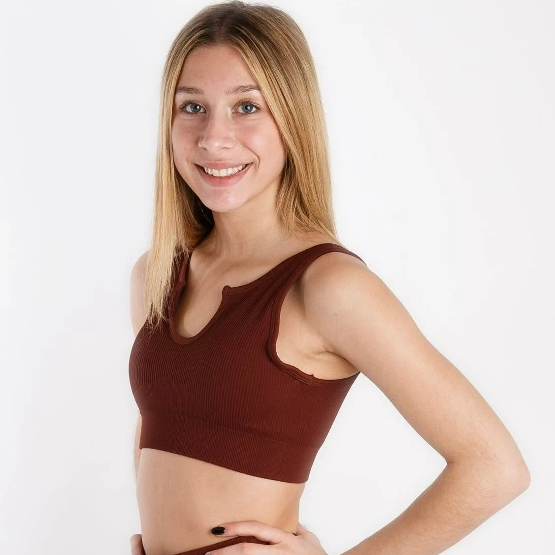 Maddie Key Sleeveless Ribbed Crop- Cinnamon