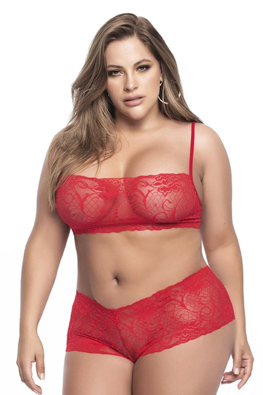 Mapale 206X Curvy Size Panty and Top Lace Set Color Red