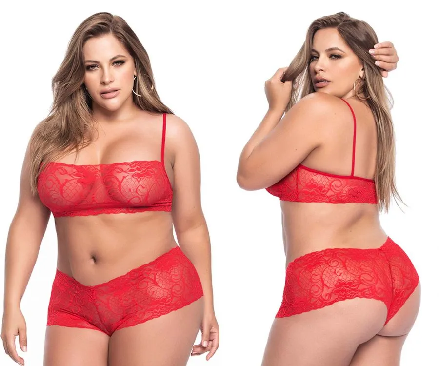 Mapale 206X Curvy Size Panty and Top Lace Set Color Red