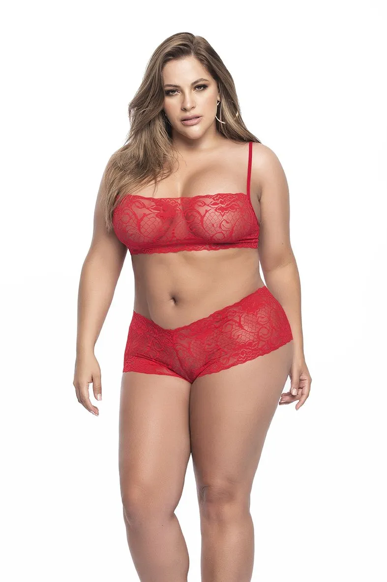 Mapale 206X Curvy Size Panty and Top Lace Set Color Red