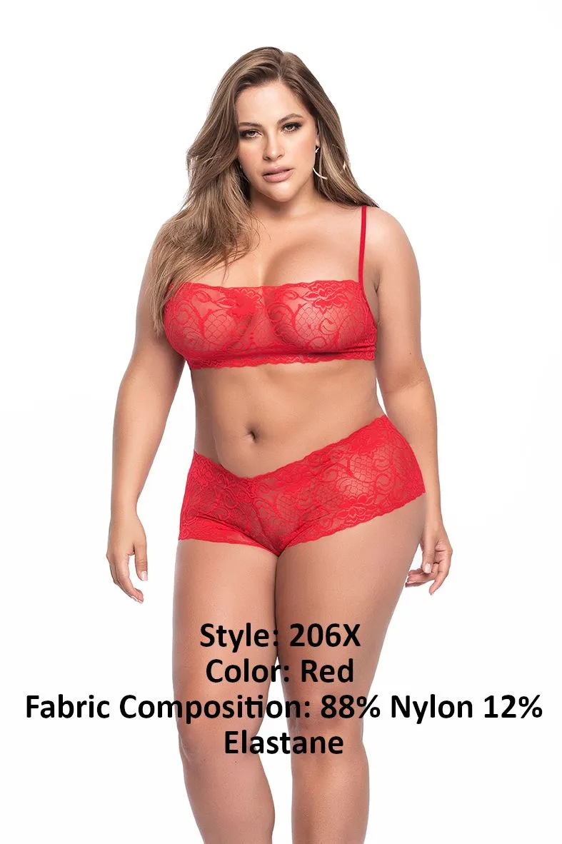 Mapale 206X Curvy Size Panty and Top Lace Set Color Red