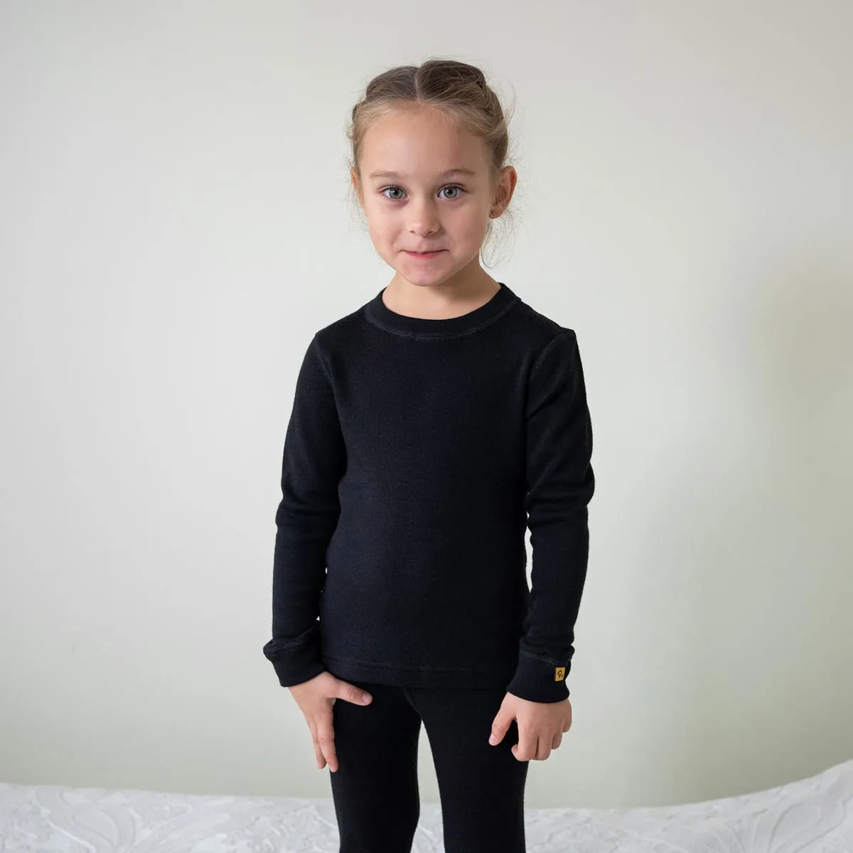 MENIQUE Long Sleeve Crew 100% Merino Wool Kids Shirt Denim