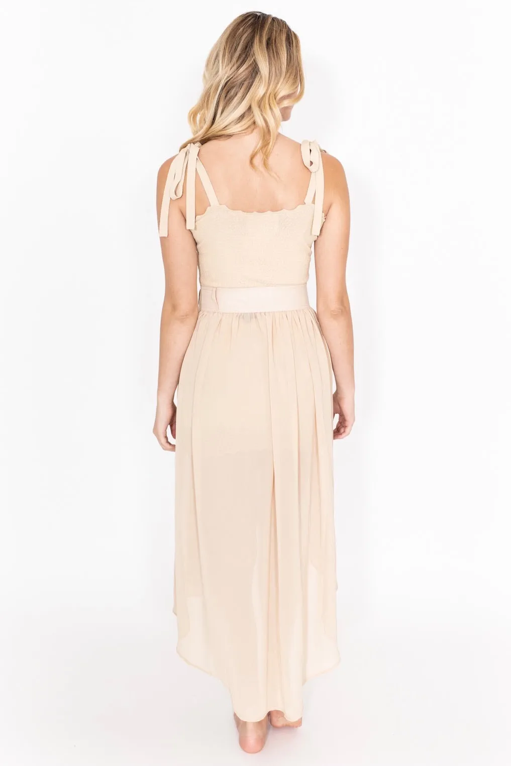 Mesh Belted Skirt Beige