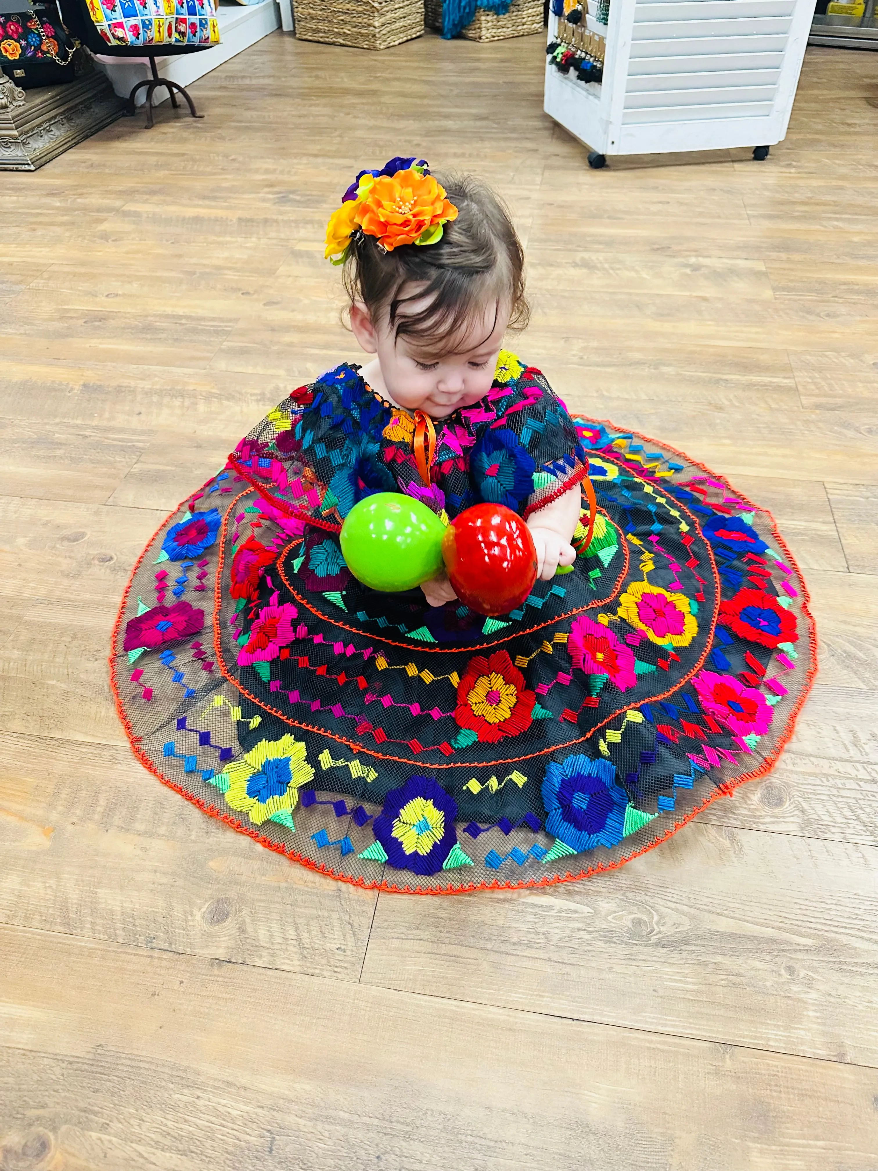 Mexican Chiapaneca Dress for Girls Black