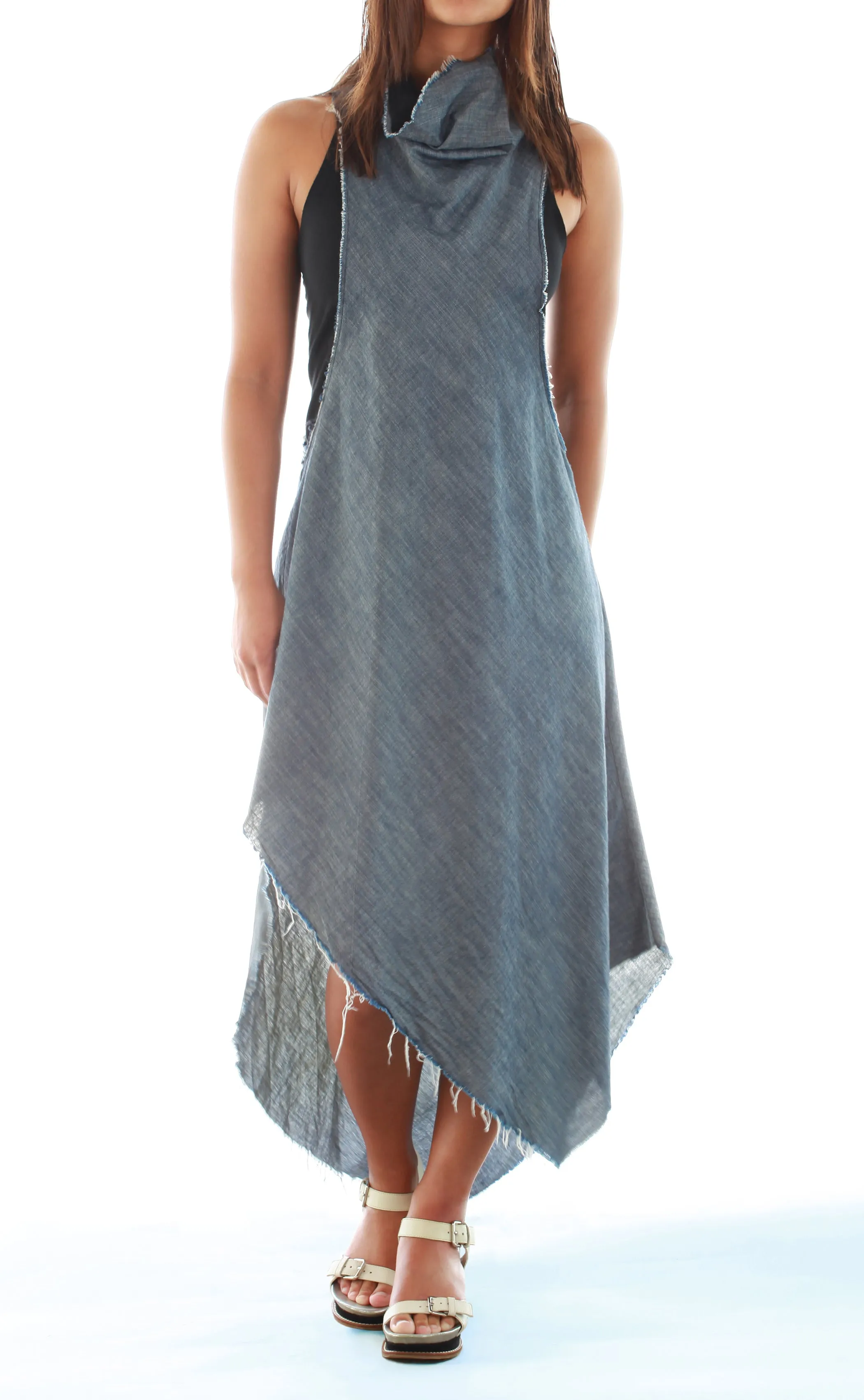 Mock Neck Denim Tank Dress in Charcoal