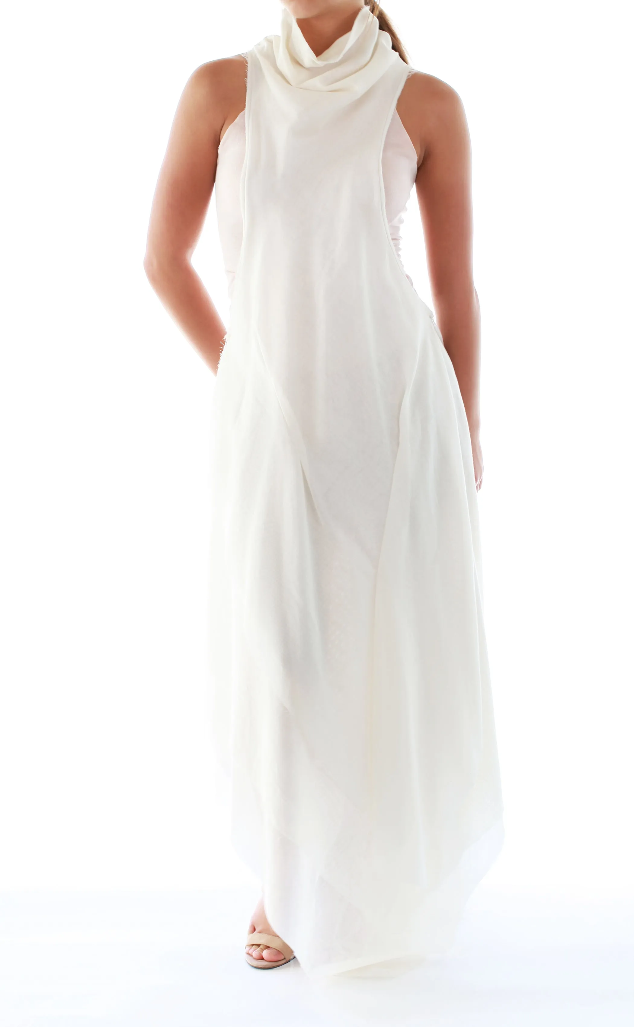 Mock Neck Layered Tank Dress in Natural