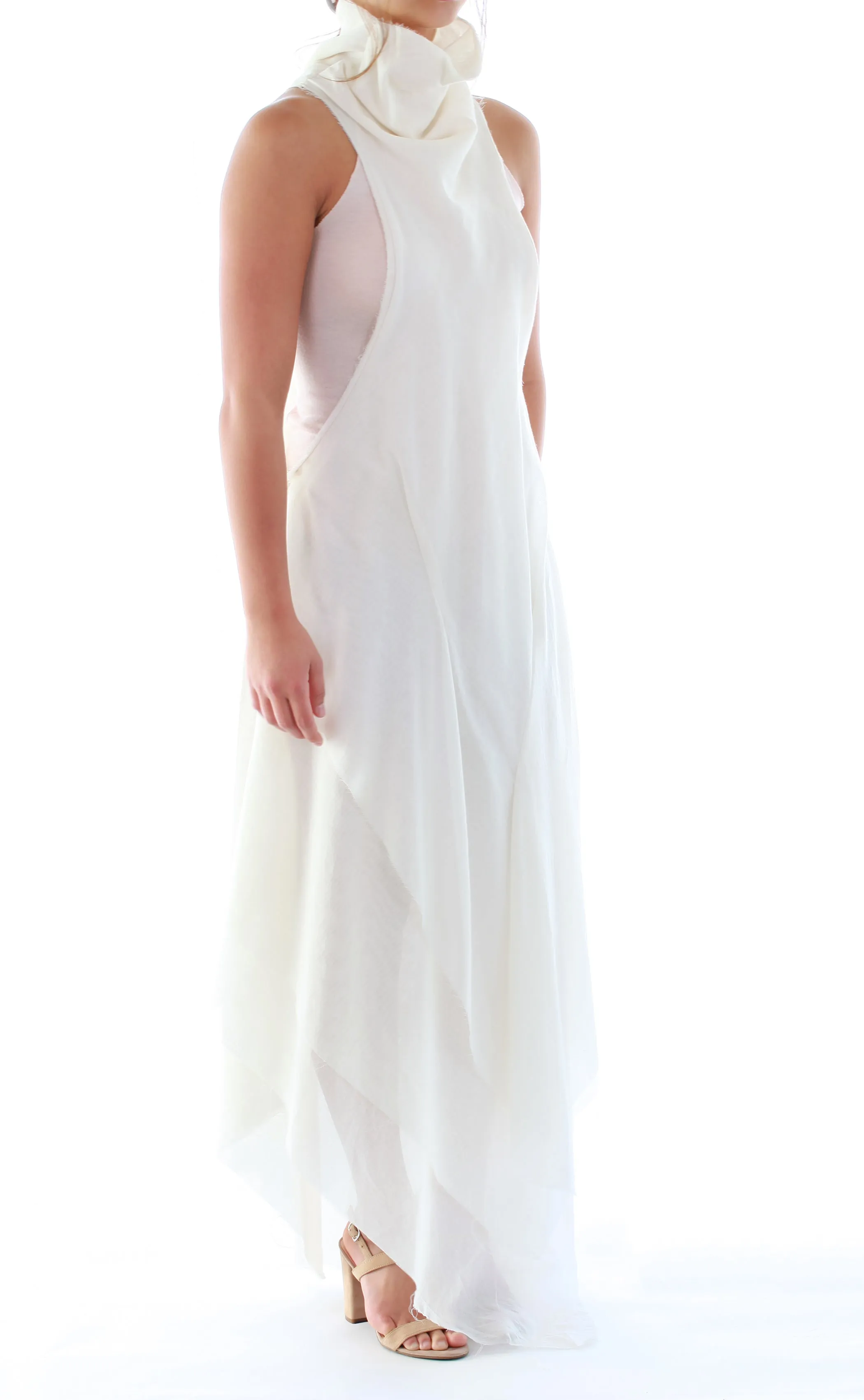 Mock Neck Layered Tank Dress in Natural