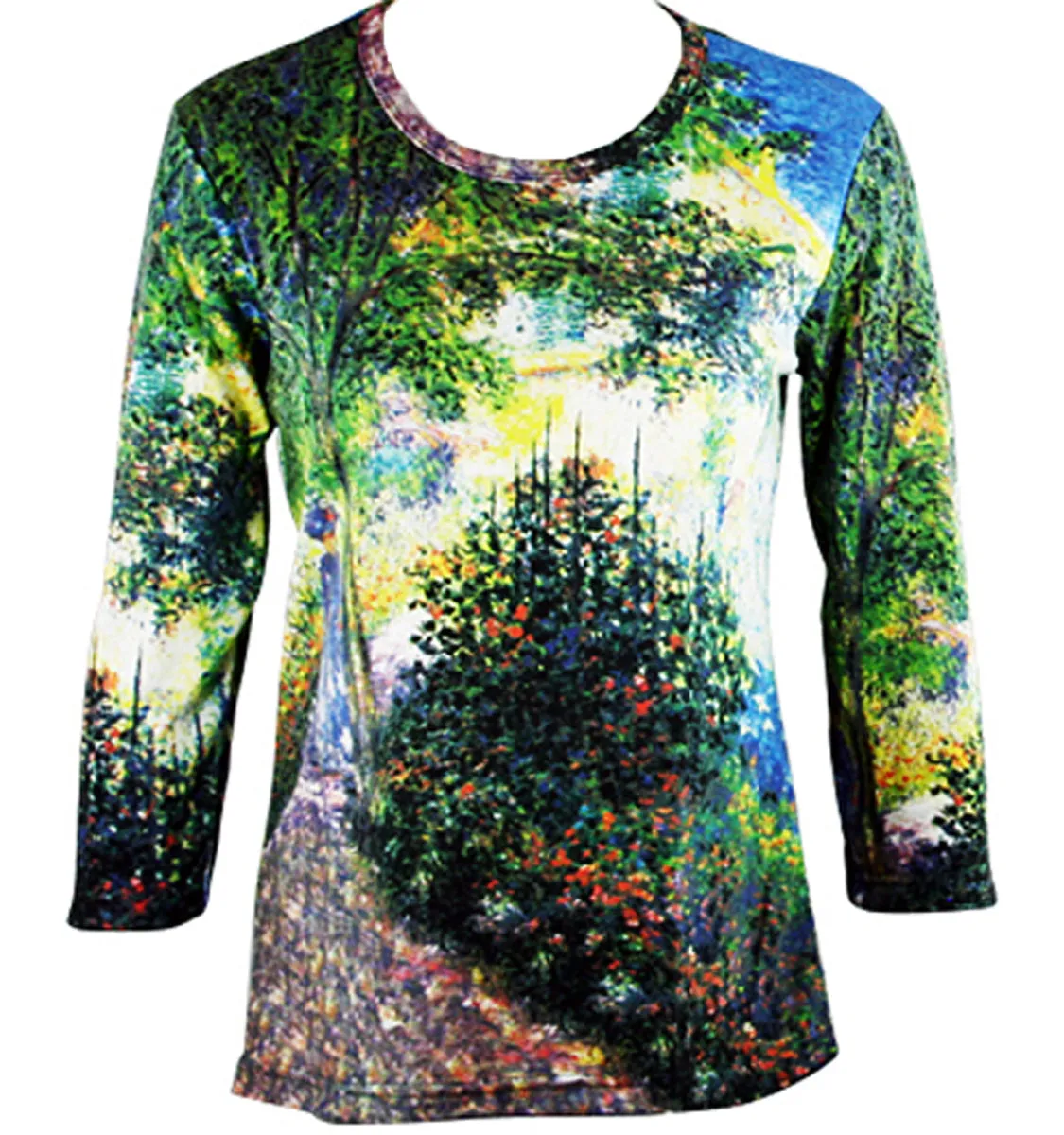 Monet Camille Monet in Garden, 3/4 Sleeve Hand Silk Screened Artistic Top