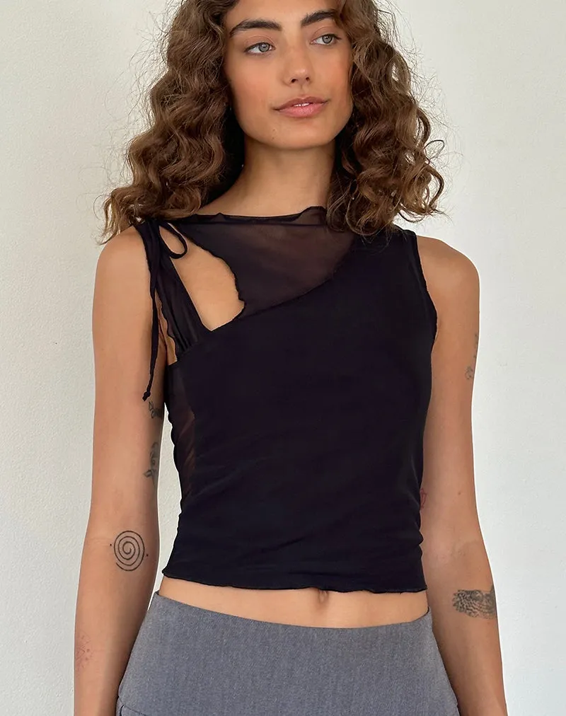 Moni Tie Tank Top in Mesh Black