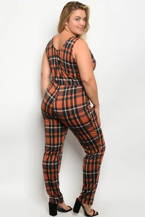 Orange Plaid Plus Size Jumpsuit