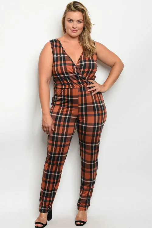 Orange Plaid Plus Size Jumpsuit