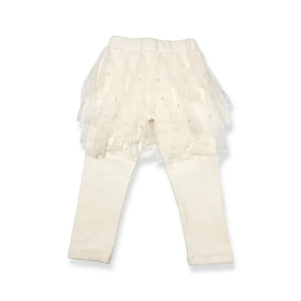 Pearl Accents Mesh Skeggings - Cream