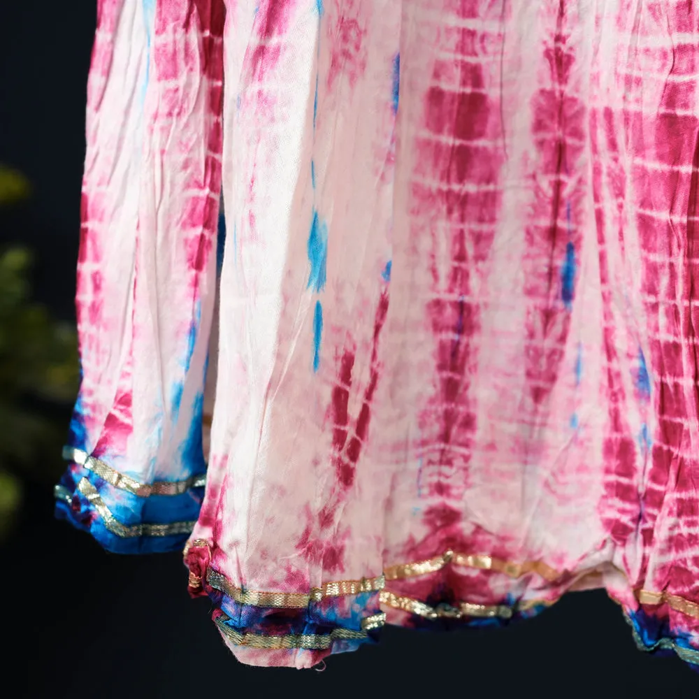 Pink - Shibori Tie-Dye Cotton Long Skirt