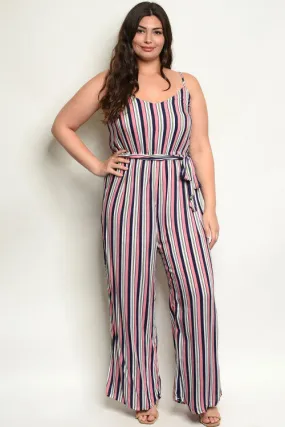 Pink Stripe Plus Size Jumpsuit