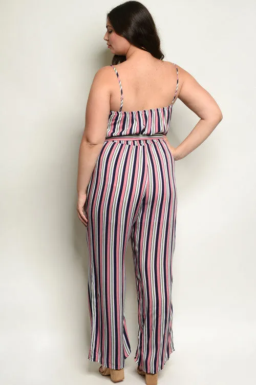 Pink Stripe Plus Size Jumpsuit