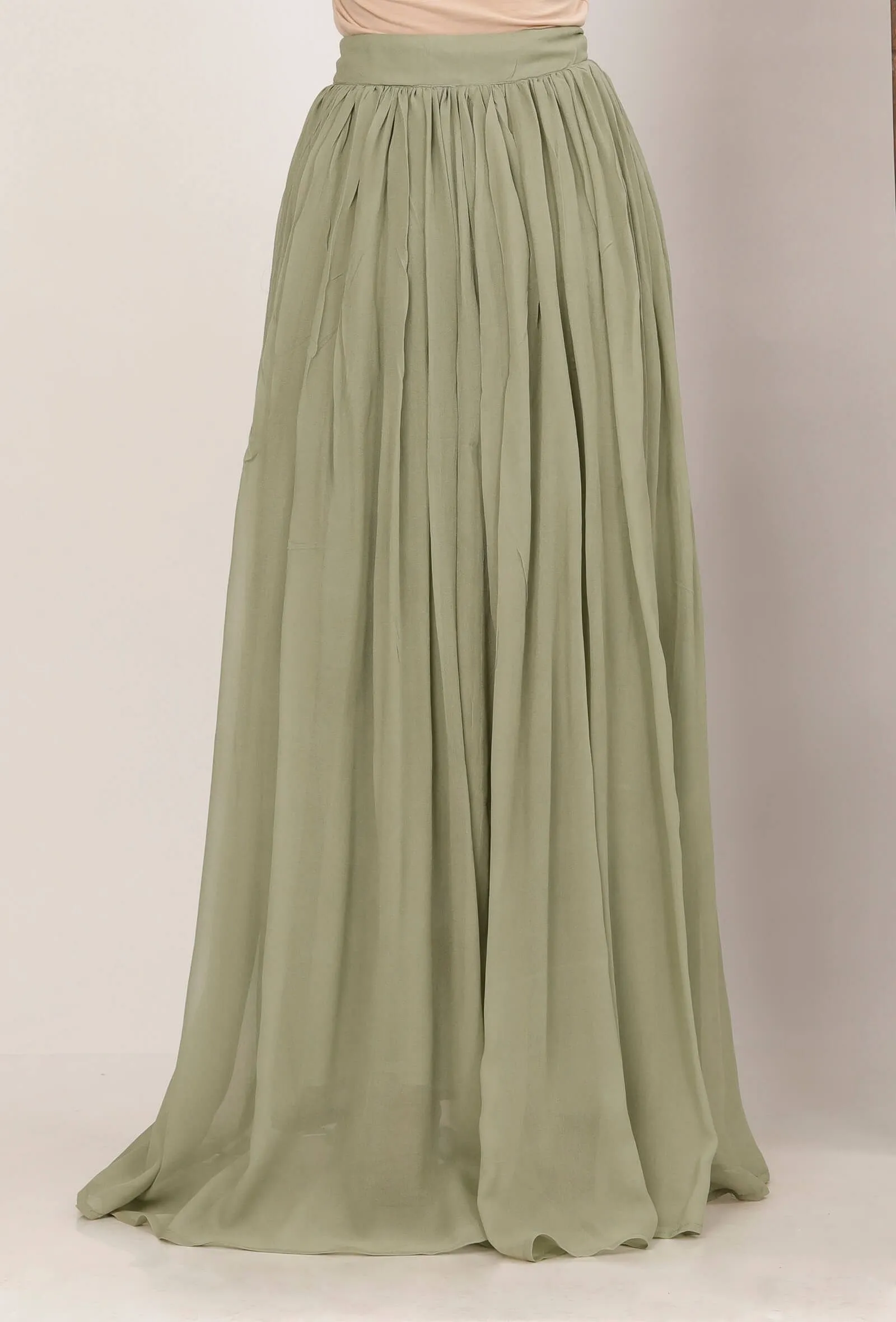 Pista Green Georgette Long Skirt