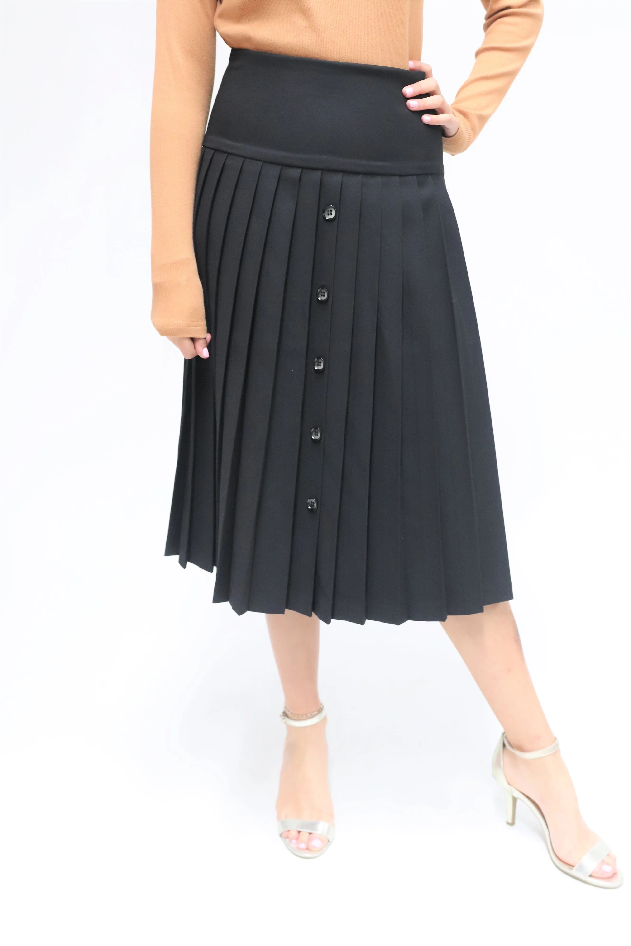 Pleated High Waist Button Front Skirt By Wear & Flair