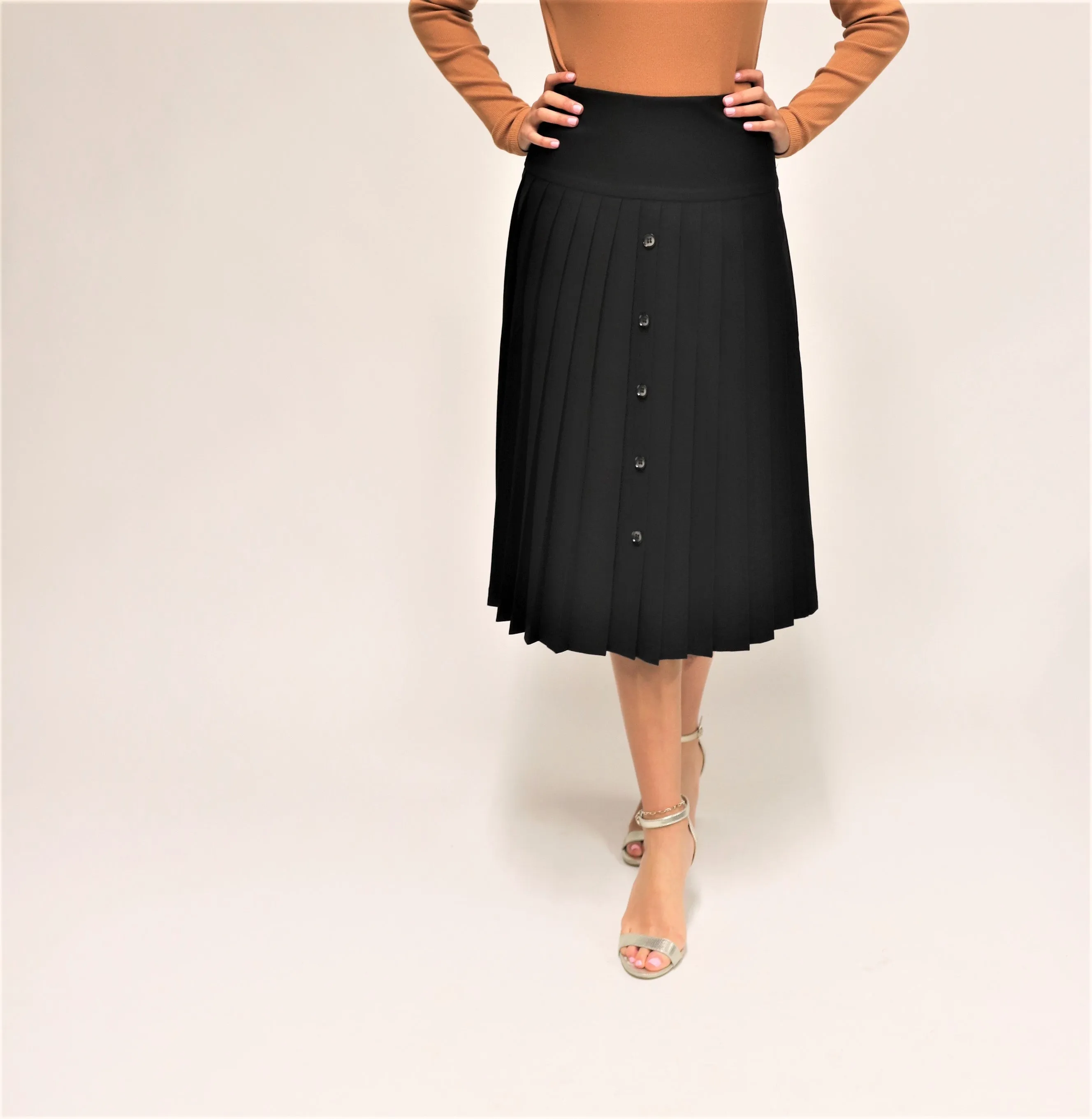 Pleated High Waist Button Front Skirt By Wear & Flair