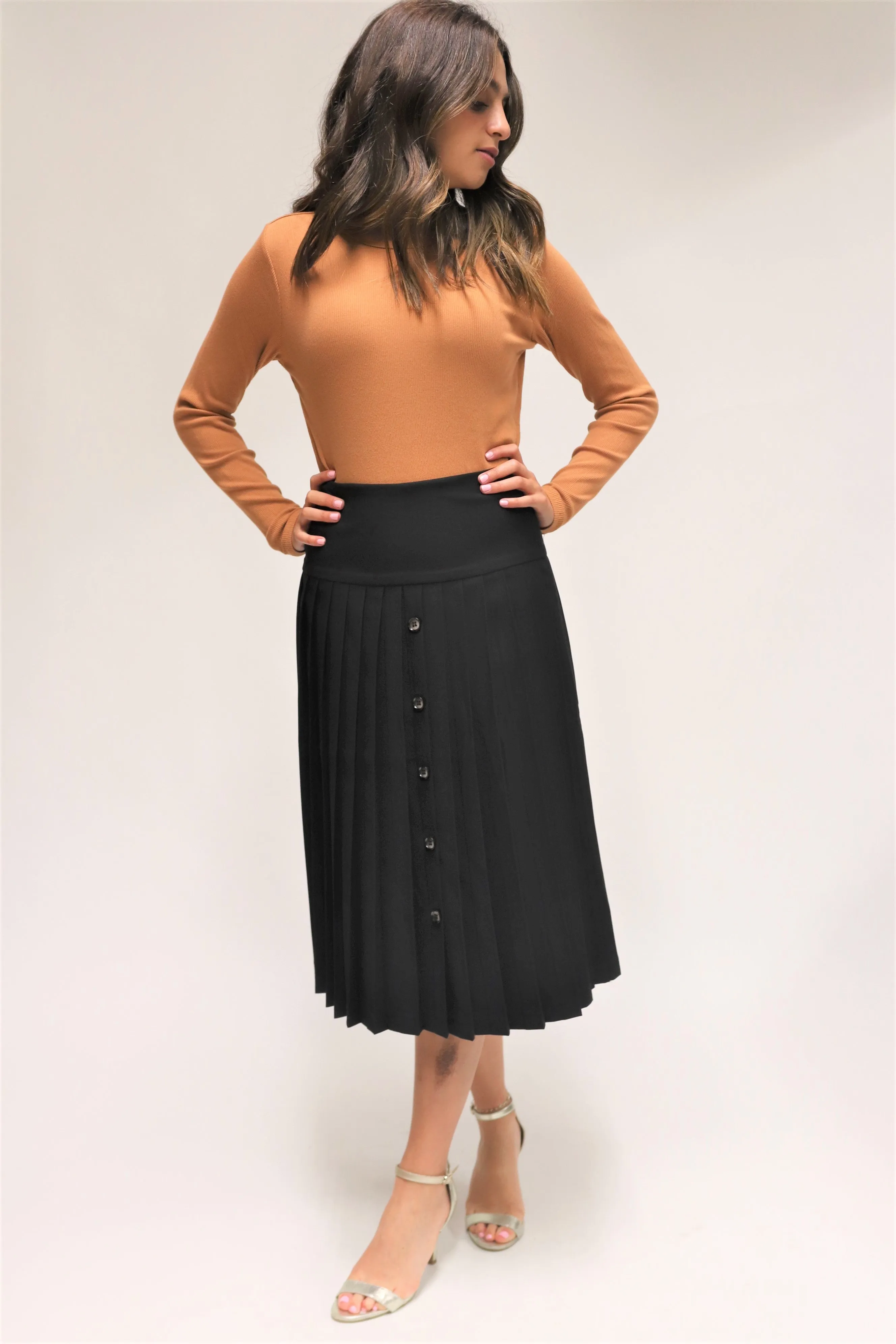 Pleated High Waist Button Front Skirt By Wear & Flair