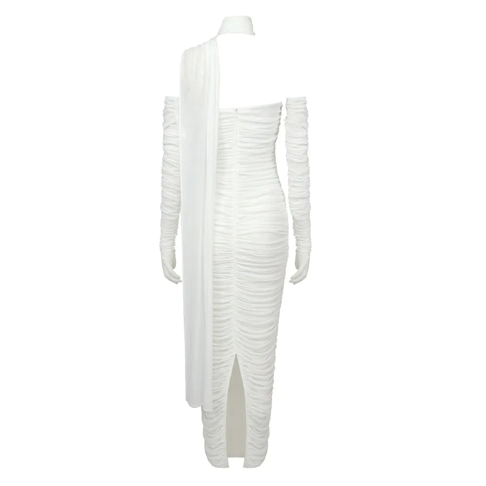 Pre Order:  White Mesh Hanging Neck Ribbon Dress