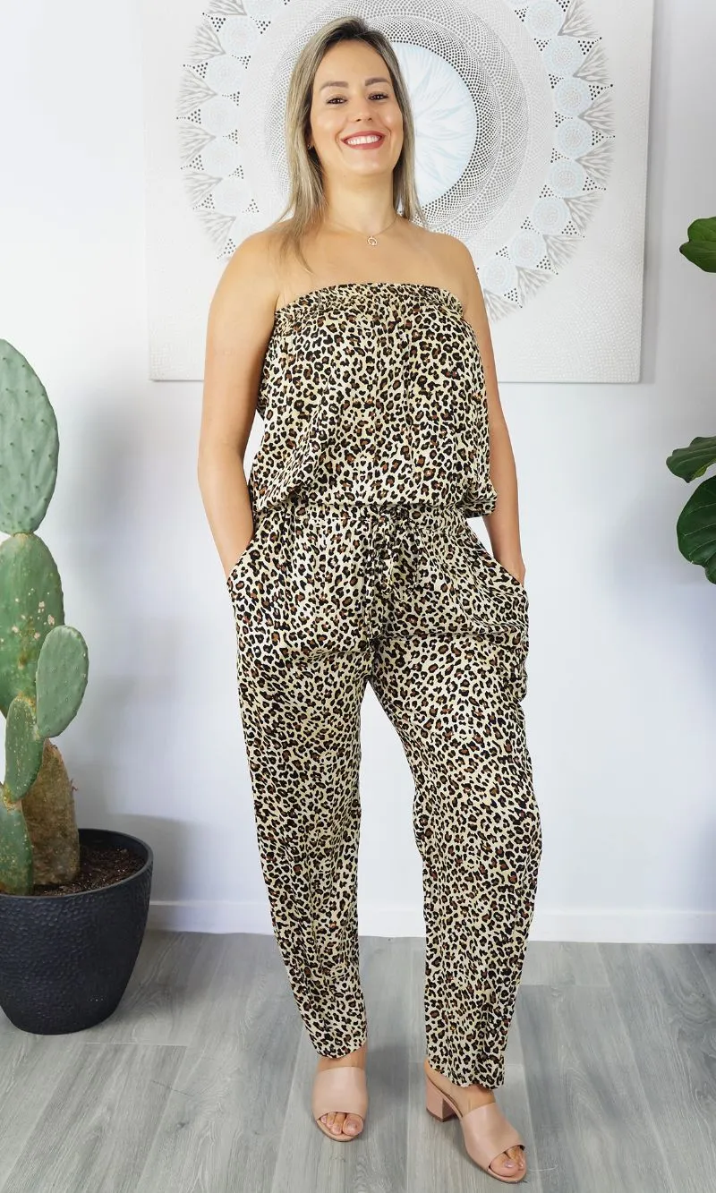 Rayon Jumpsuit Long Bandeau Baby Cheetah, More Colours