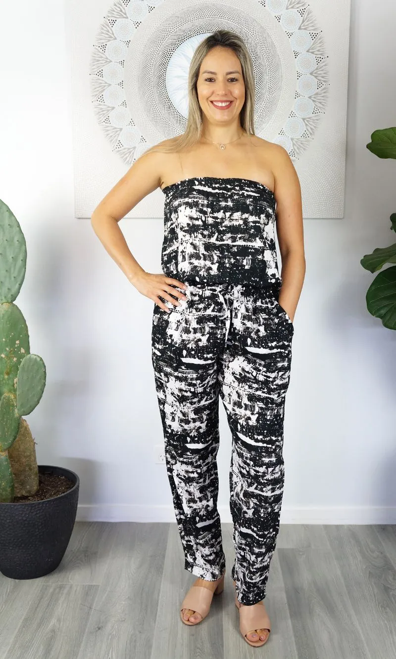 Rayon Jumpsuit Long Bandeau Coco Black