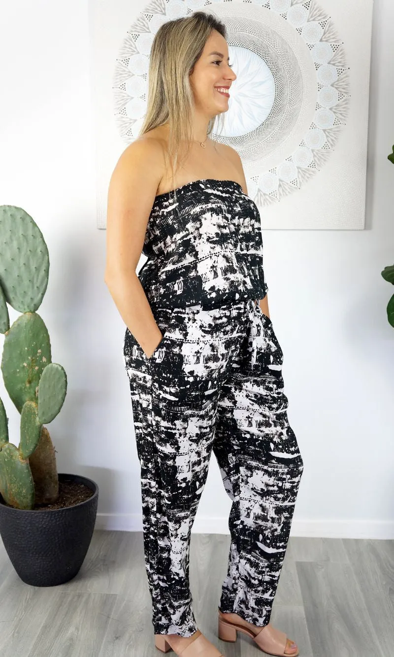 Rayon Jumpsuit Long Bandeau Coco Black