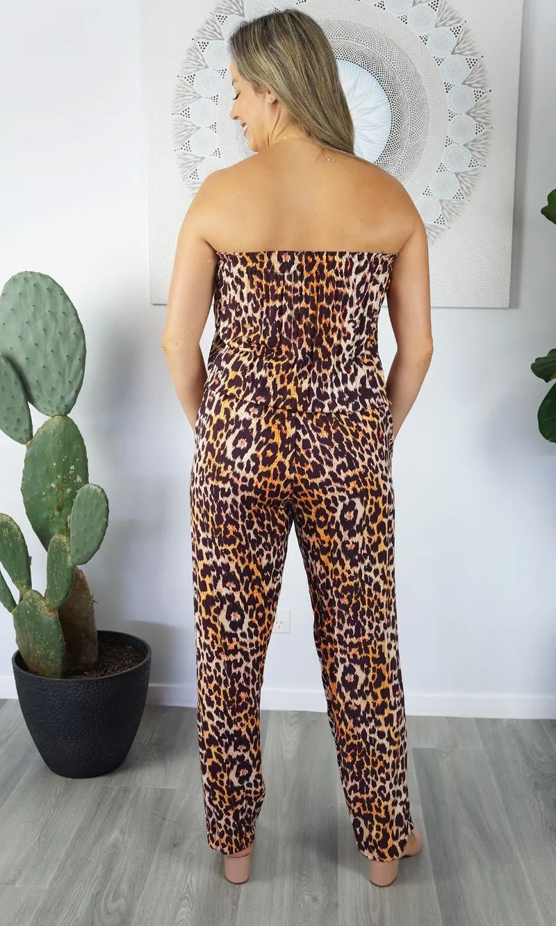 Rayon Jumpsuit Long Bandeau Leopard, More Colours