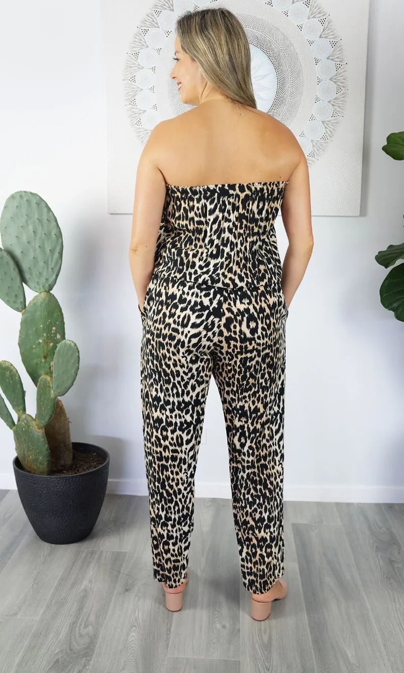 Rayon Jumpsuit Long Bandeau Leopard, More Colours