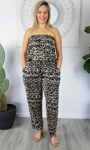 Rayon Jumpsuit Long Bandeau Leopard, More Colours