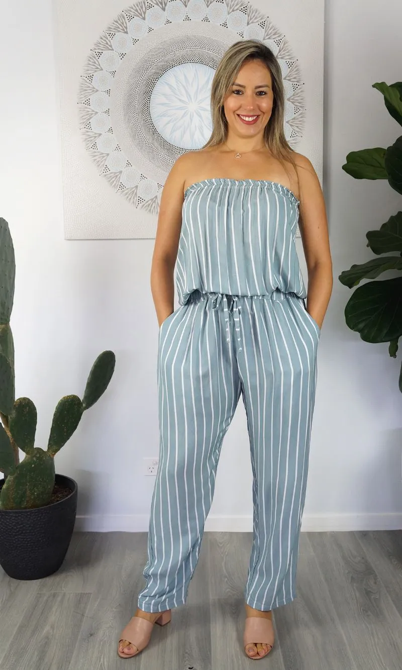 Rayon Jumpsuit Long Bandeau New Stripes, More Colours