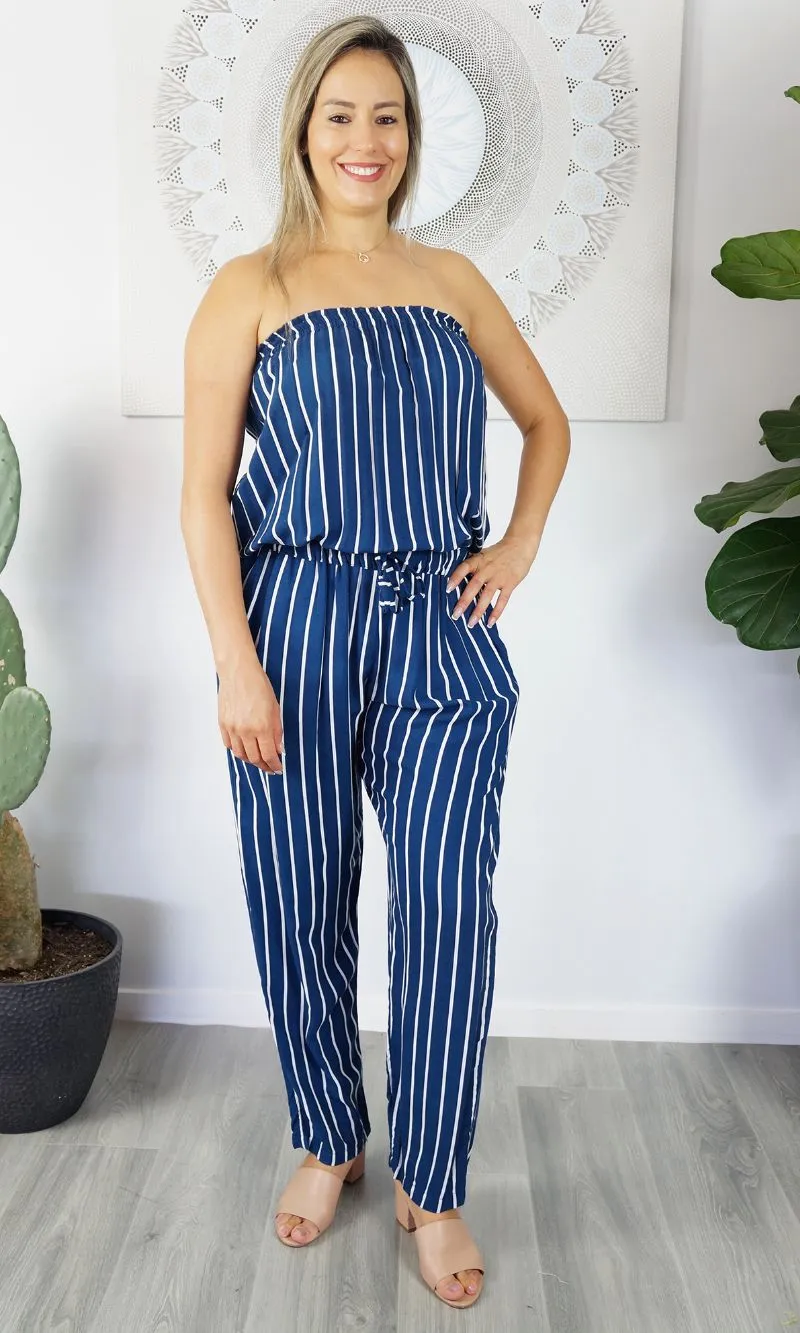 Rayon Jumpsuit Long Bandeau New Stripes, More Colours