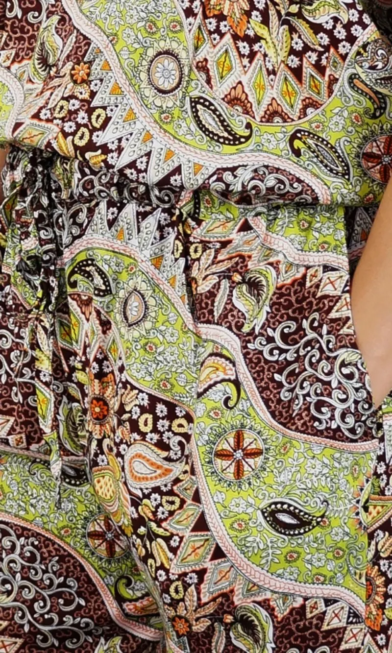 Rayon Jumpsuit Long Bandeau Paisley Lime