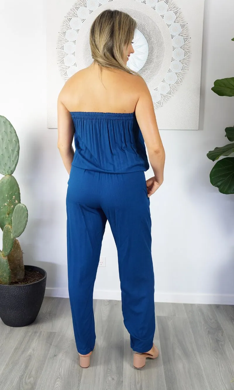 Rayon Jumpsuit Long Bandeau Plain, More Colours