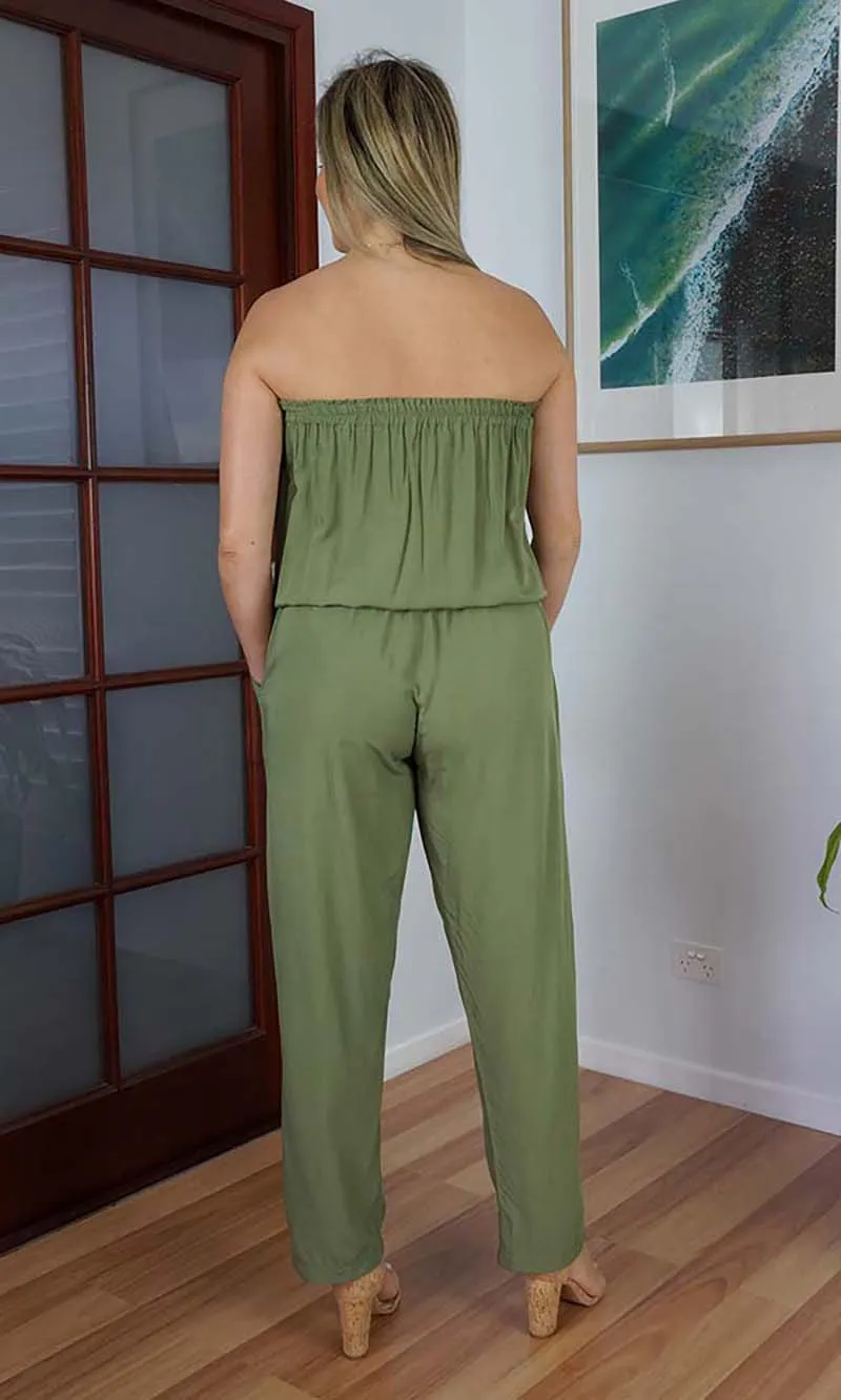 Rayon Jumpsuit Long Bandeau Plain, More Colours