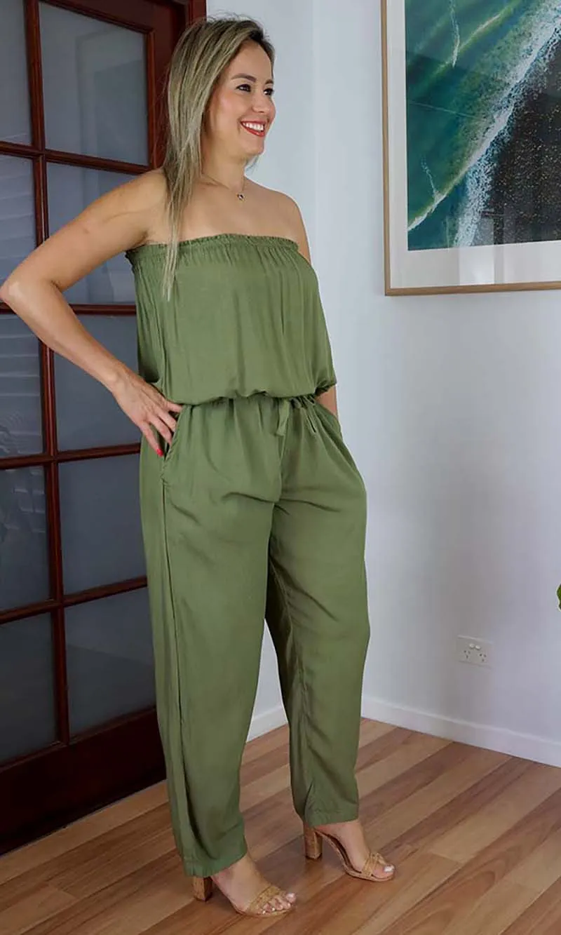 Rayon Jumpsuit Long Bandeau Plain, More Colours