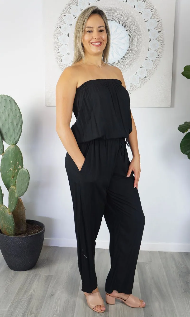 Rayon Jumpsuit Long Bandeau Plain, More Colours