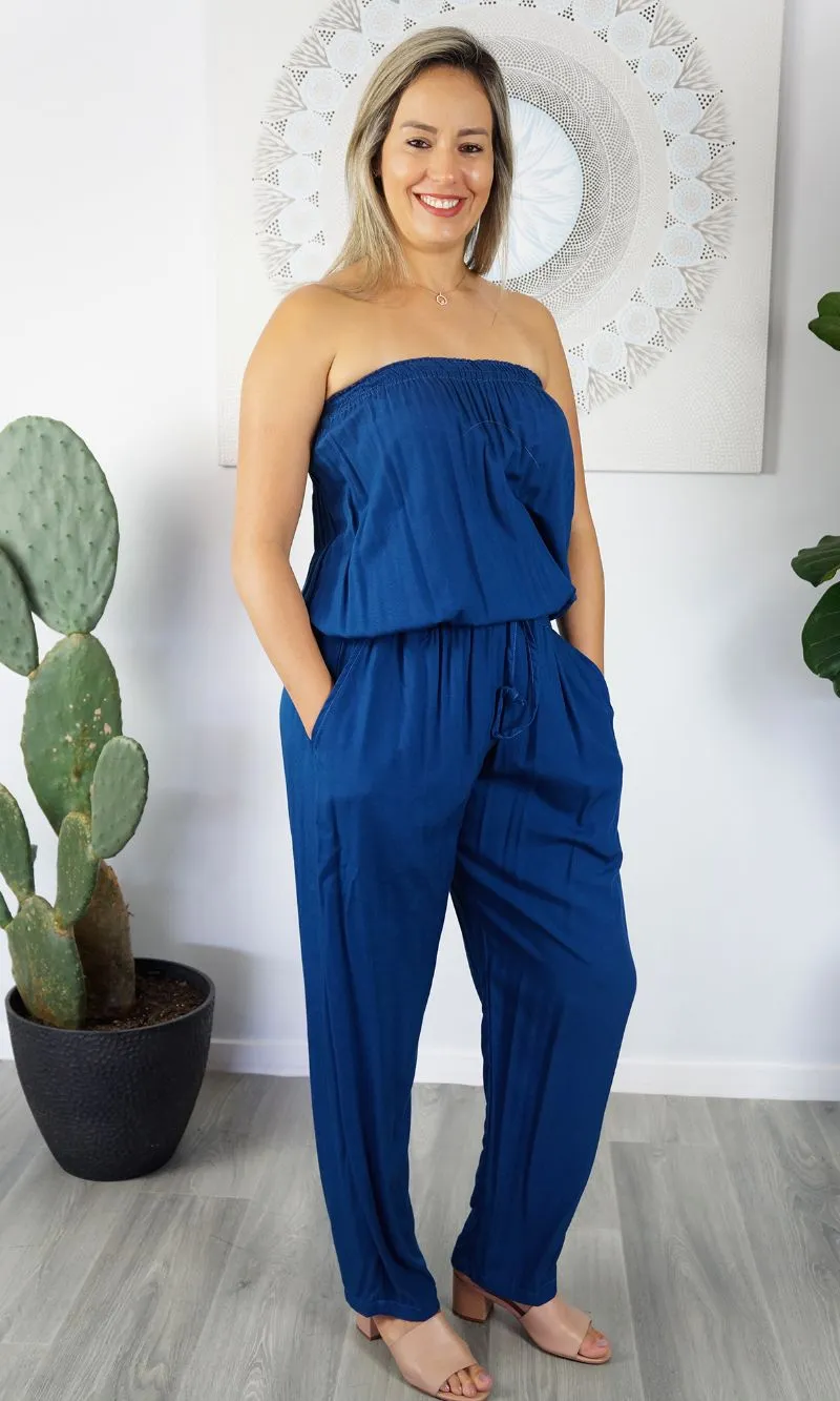 Rayon Jumpsuit Long Bandeau Plain, More Colours