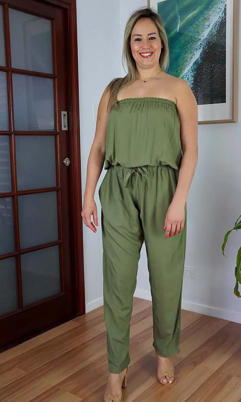 Rayon Jumpsuit Long Bandeau Plain, More Colours